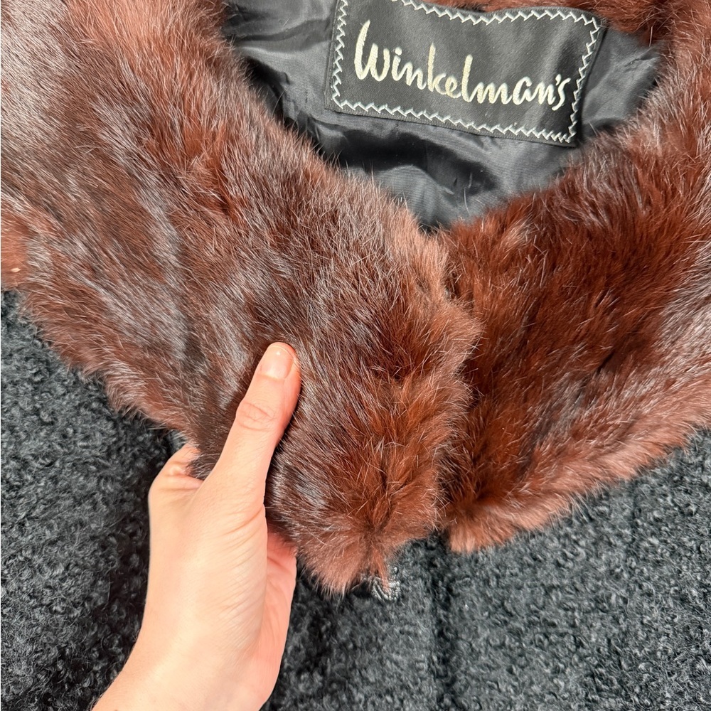 Vintage Black Persian Lamb Short Button Front Jacket Women’s M/L Mink Fur Collar - Picture 6 of 9